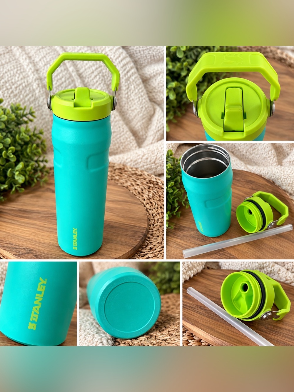 Stanley Turquoise with Lime Travel Tumbler - Insulated Stainless Steel